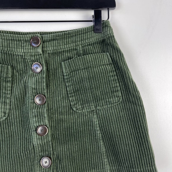 Zara Womens (S) TRF Corduroy Mini Button Front A-Line Cotton Skirt Green - Picture 2 of 9